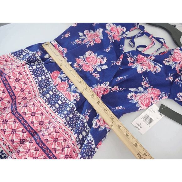 Trixxi Juniors Printed Flutter-Sleev Navy Floral Romper S - Picture 7 of 7